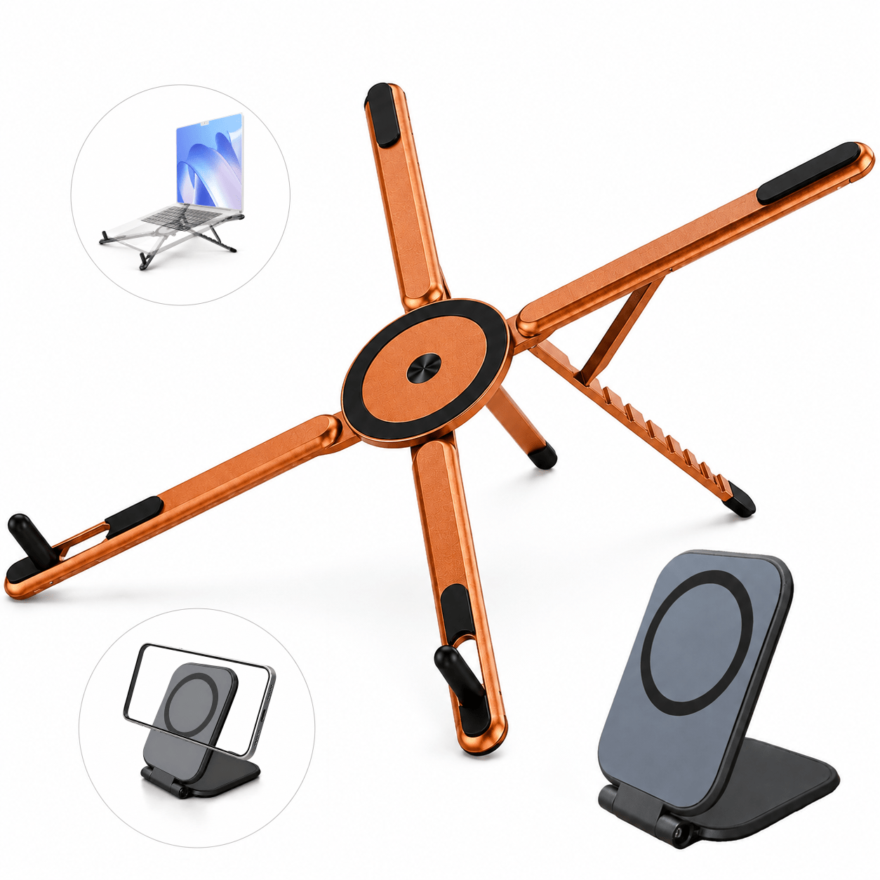TEMU 2pcs Laptop And Phone Stand Set, 8-level Adjustable Aluminum Alloy Laptop Stand And Foldable Magnetic Phone Stand For Laptops, Tablets And