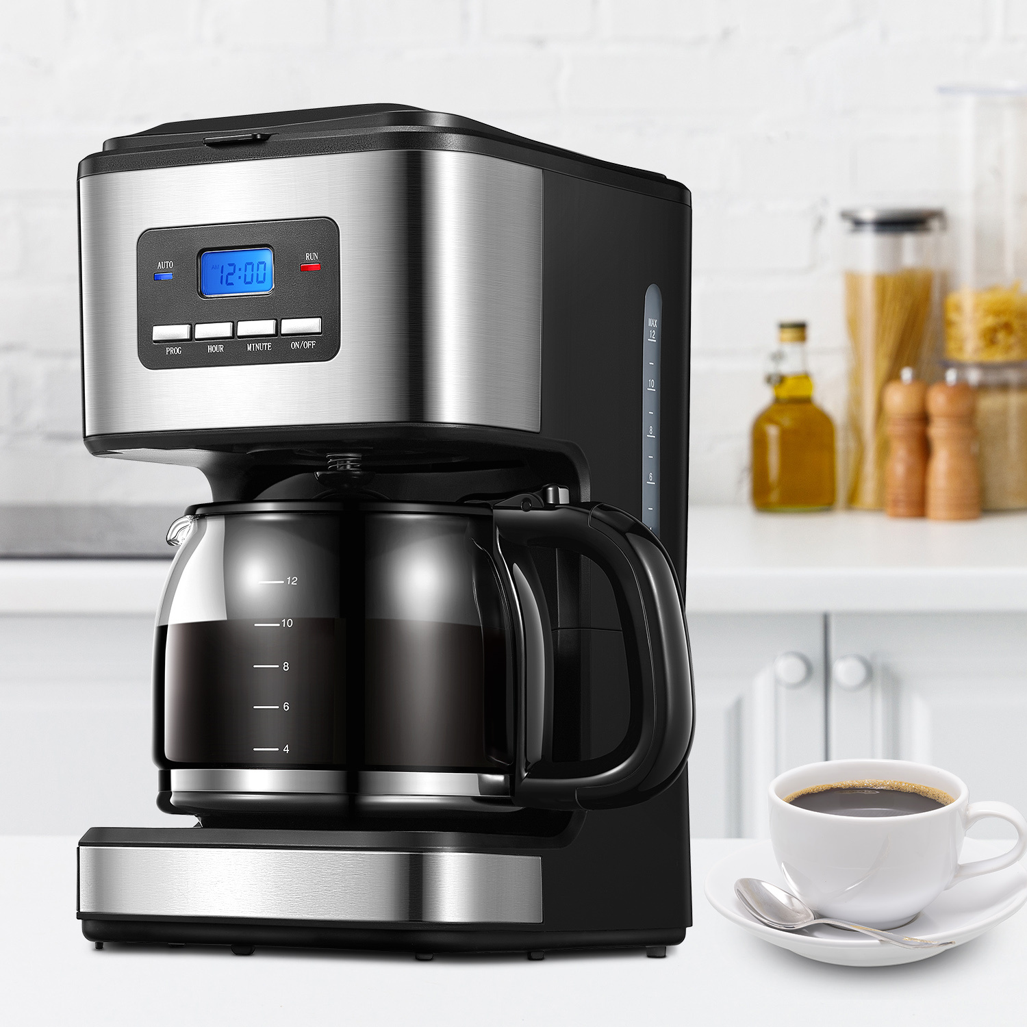 Programmable Drip Coffee Maker with 24-Hour Timer and Fast Brewing