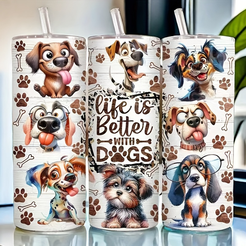 

20oz Insulated Stainless Steel With Lid, Cartoon Dog Cup, Vacuum Insulated Drinkware, 304 Stainless Steel, With Lid For Hot/cold Beverages, For Home & Outdoor Use, Perfect Gift For Dog Lovers