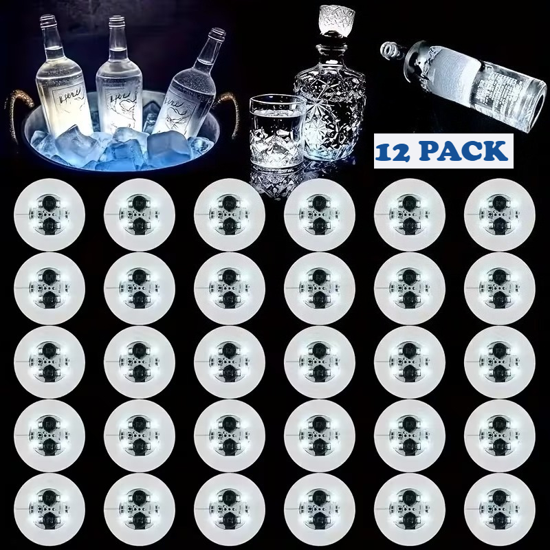 12-pack Durable Plastic Led Cup-shaped Light Sticks | Wine Glass Vase Decor Glue Bottle Lights, Button Battery Powered - With Battery, Christmas/wedding/party/bar/ktv Decoration Lights