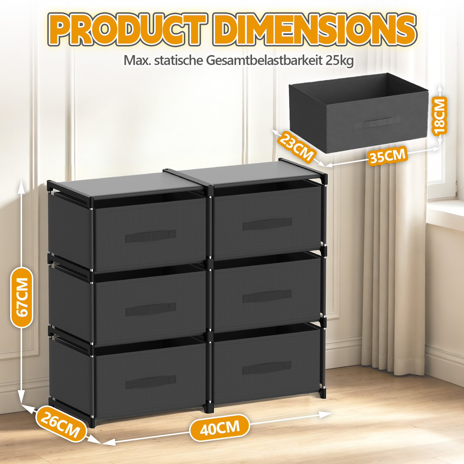 Image of Drawer Storage Cabinet With Sturdy Metal Frame, Fabric Organizer For Clothes And Additions, Versatile Dresser For Bedroom And Living Room