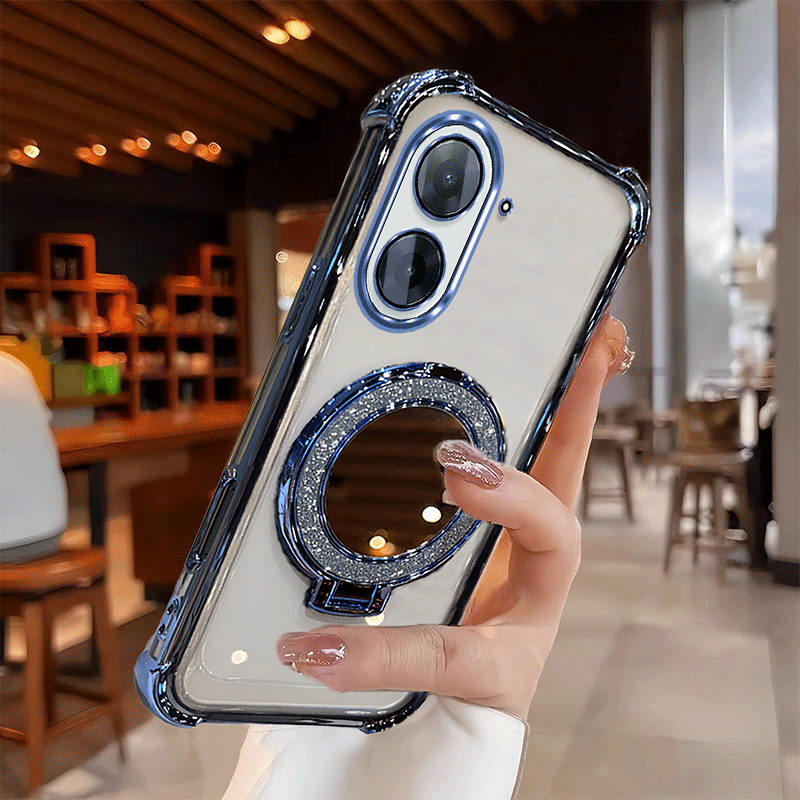 TEMU Phone Case: Case For Redmi A5 Phone Casing Softcase Stylish Plated Ring Magnetic Folding Makeup Mirror Stand Holder Shock-resistant Protection