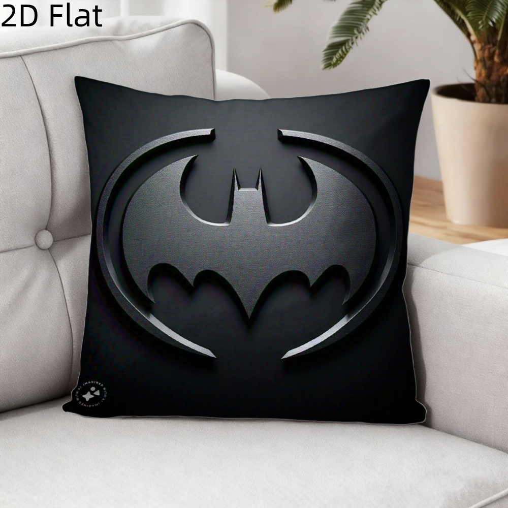 TEMU 2d Flat 1pc Cartoon Movie Comics Batman Short Plush Pillow Cover Pillow Case Cushion Cover Double-sided Printing Zipper Closure Sofa Living Room