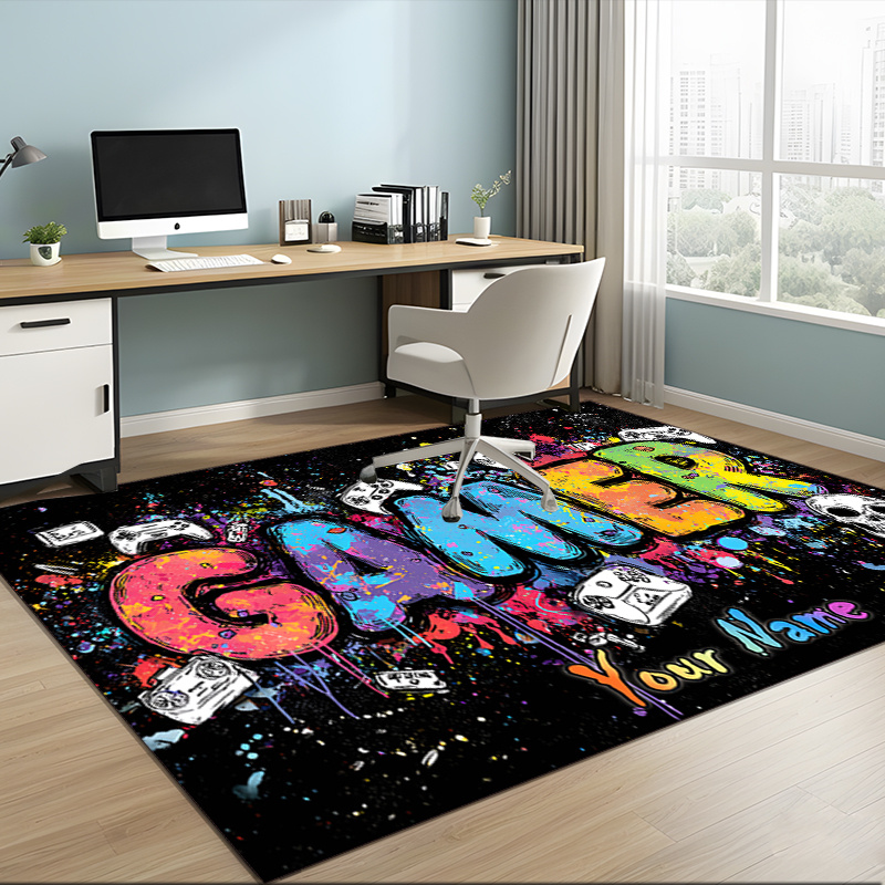 TEMU 1pc Custom Name Colorful Gamer Spray Theme Floor Mat Ideal For Living Room, Game Rooms, Office, Bedroom, Office Floor Mat Design, Floor Mats For
