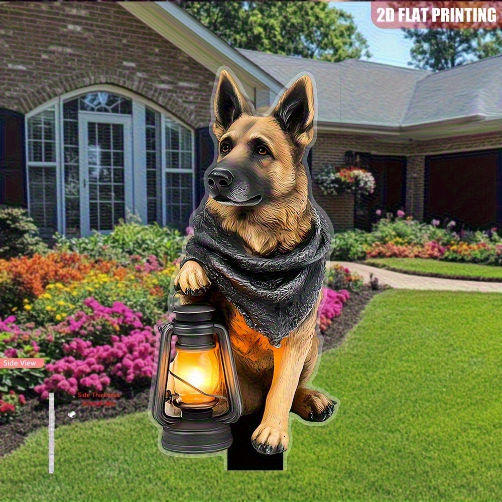 E-shop 2D Flach, [2D Flach] 2D Flach, Ein Vintage Deutscher Schäferhund Laterne Kunststoff-Gartenstecker, Kunststoff-Außendekoration, für Muttertags-,