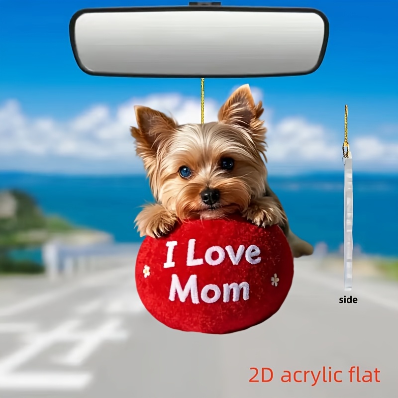 TEMU [2d Flat] [2d Flat] A 2d Acrylic Car Pendant Featuring A Yorkshire Terrier Design That Expresses Love For Mom, Perfect For Home Decor, Bag Additions, And Wallet Embellishments, For