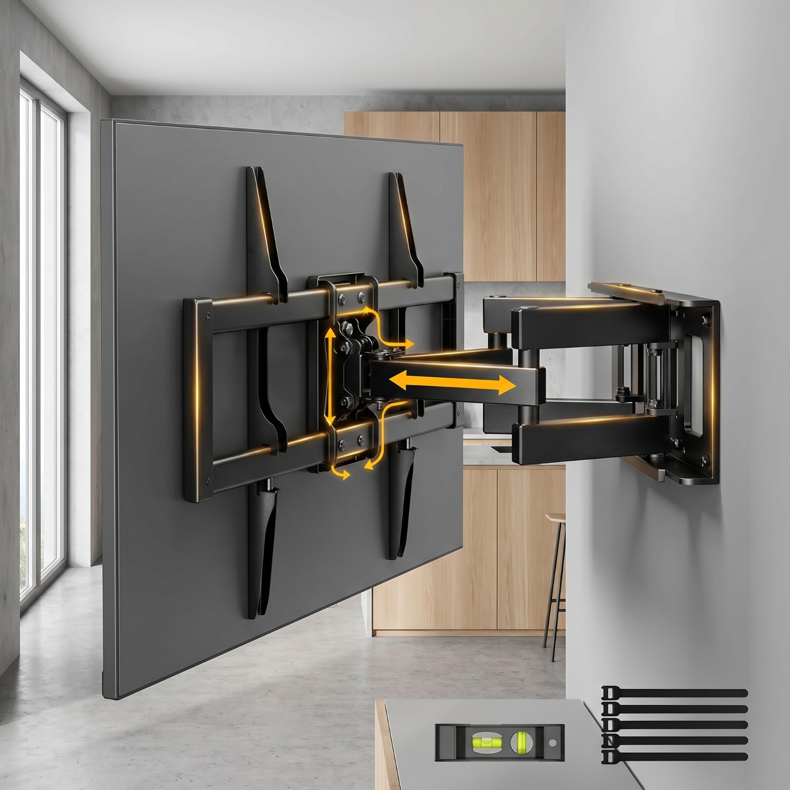 Image of 37-80 Inch Full Motion Tv Wall Mount, Swivel Extendable Tv Bracket, Max 45kg Load Capacity, Universal Vesa 200x100 To 600x400mm