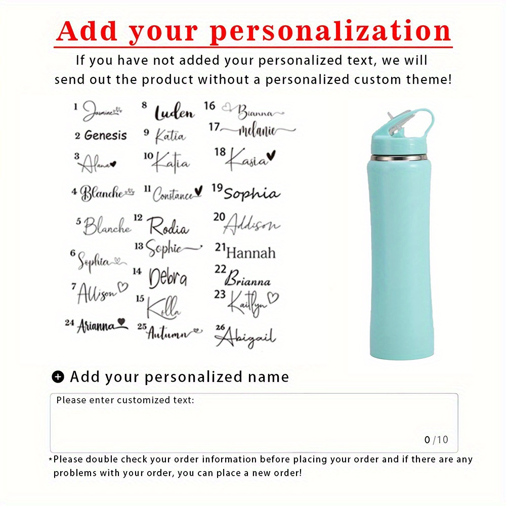 TEMU 1pc Personalized Water Bottle, Custom Name Insulated Water Bottle, Water Bottle With Straw, Gym Water Bottle, Bike Water Bottle, Personalized
