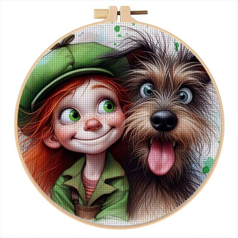 Watercolor Dog Cross-Stitch Kit, Home Wall Decor