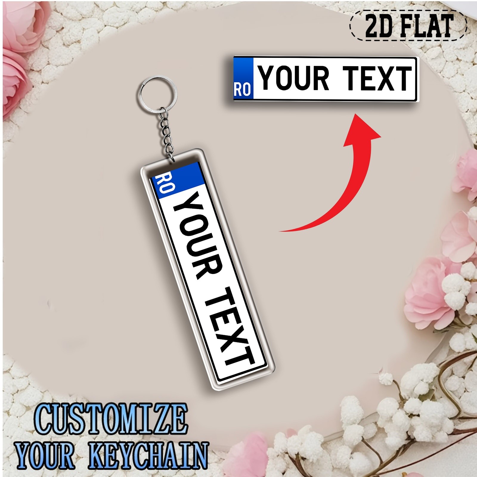 TEMU 2d Flat, 1pc Custom Romania License Plate Acrylic Key Ring - Personalized Text/name, Transparent Acrylic Keychain Charm Keyring For Backpack