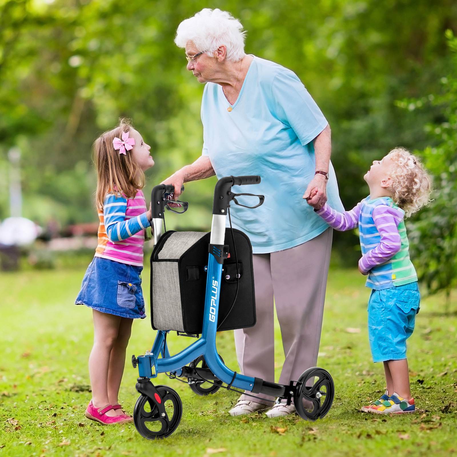 TANGKULA Heavy-Duty Foldable 3-Wheel Rollator Walker with Locking Brake System, 6-Level Adjustable Handle, Lightweight Aluminum Frame & Large Wheels - Portable Rolling Walker with Zippered Storage Bag for,, Home, Nursing Homes - Supports 300 lbs (136kg) - Blue, Foldable Walker for Seniors, Walker with Wheels And Seat, Walker for Seniors with Wheels, Mobility Walker for Plus Size Seniors, Seated Walker Plus Size - Image 10