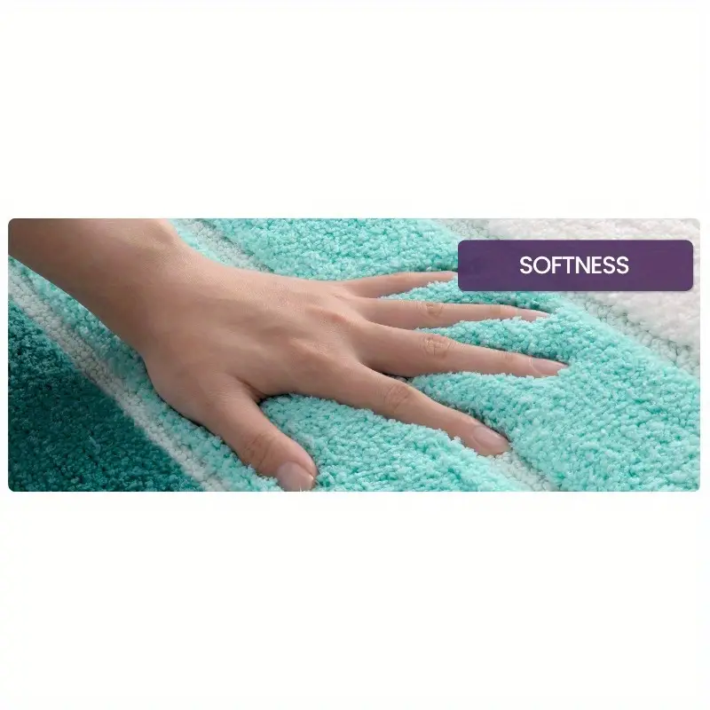 1pc non slip bathroom mat carpet extra long bath 20x32 inches quick dry absorbent shower mat with non slip backing soft bathroom floor carpet in blue for shower tub sink polyester bathroom decorative stripes durable tpr backing Product details 2
