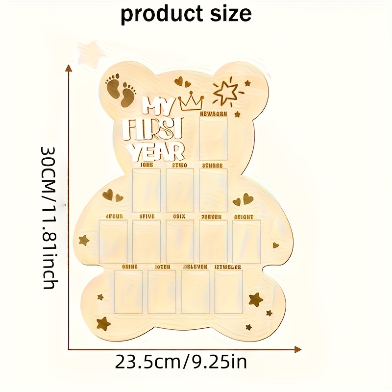 TEMU 2d Flat Wooden Growth Milestone – Bear-themed Party Decor/first Birthday Photo Frame Wall, Growth Record Display