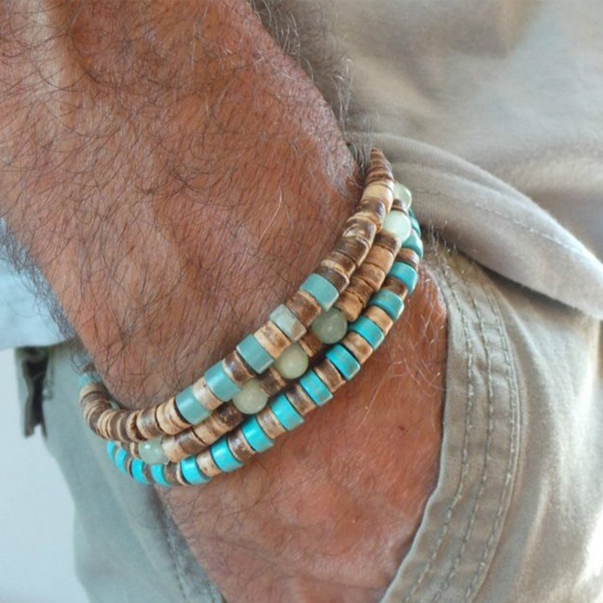E-shop Retro-Strandarmbänder für Paare, hergestellt aus Naturstein, Holz und Kokosnuss, elastische Perlen