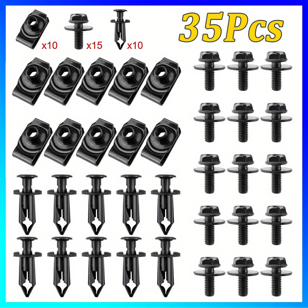 TEMU 35pcs Engine Guard Body Bolts, Guard Retainer Bumper Fender Liner Fastener Rivet Clips And Extruded U-nuts Kit