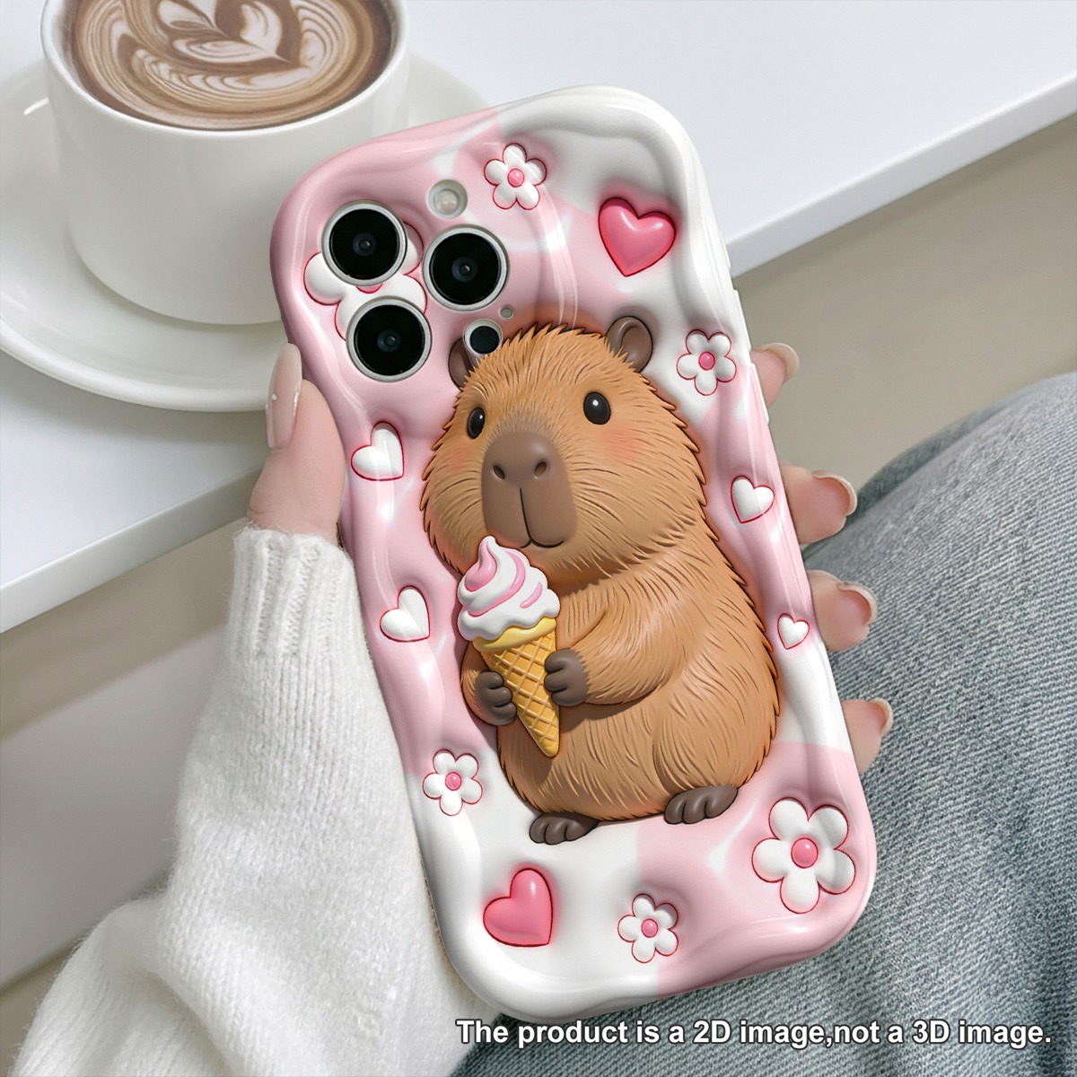 TEMU Phone Case: 2d Plane Protection, Drop-proof And Scratch-resistant Phone Cases, Cute Capybara Enjoys Ice Cream With Suitable For Iphone 17 16 15