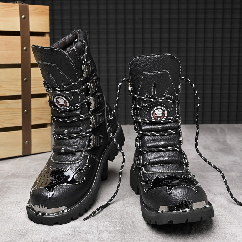 mens punk rock style long boots high top boots multi strap - Temu