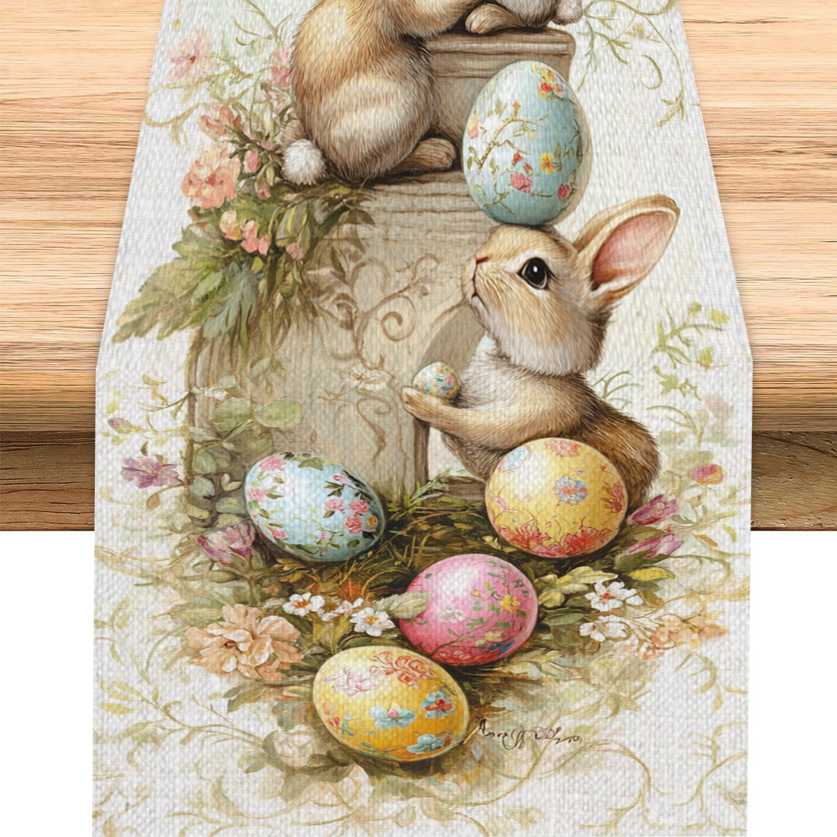 

1pc Polyester Table Flag Featuring Easter Bunnies And Egg Patterns, A Cozy , Suitable For Home Decor, Kitchen, Dining Table, And Shoe Cabinet Tabletop Decoration.