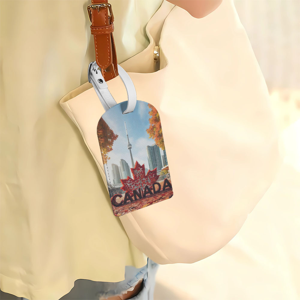 TEMU Étiquette de bagage feuille d'érable canadienne pour valises, sacs à dos et sacs à main - Étiquette de sac étanche en PU avec feuille d'érable