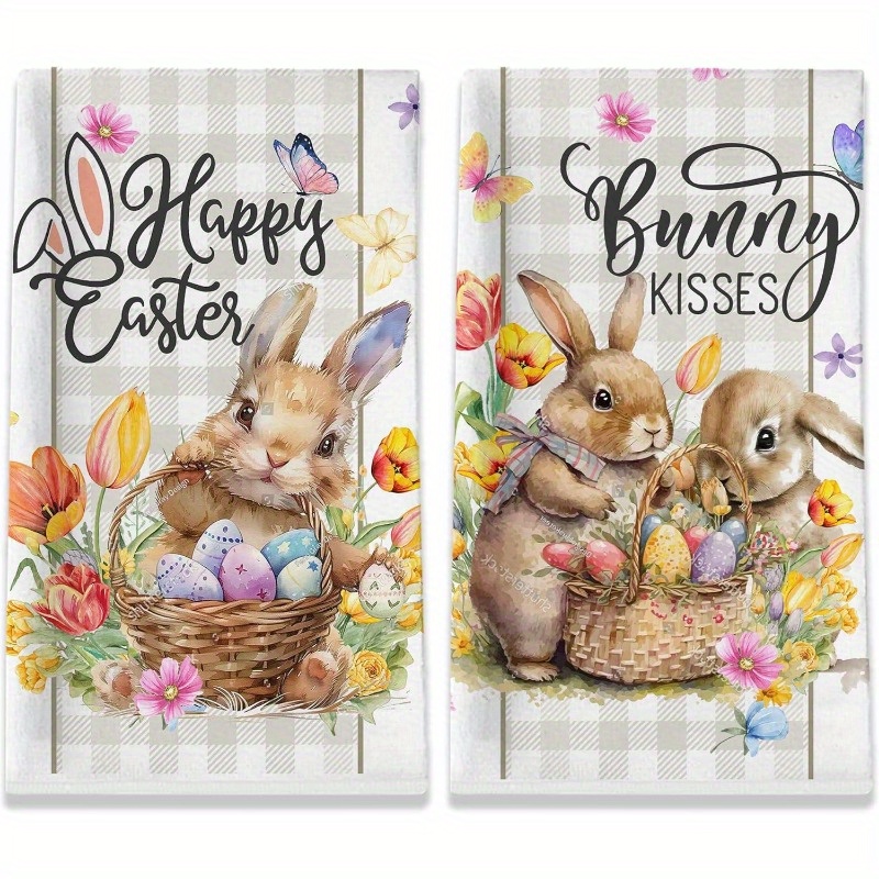 

2pcs 18*26 Inch Towels, Easter Bunny Towels, Egg Dish Towels For Kitchen With Farmhouse Spring Seasonal Gift Home Decor