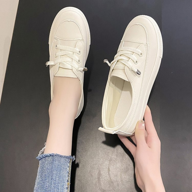 White Flat Casual Shoes For Women Men- Round Toe Slip-on Comfortable Lightweight Sneakers, Minimalist Style Unisex Walking Shoes