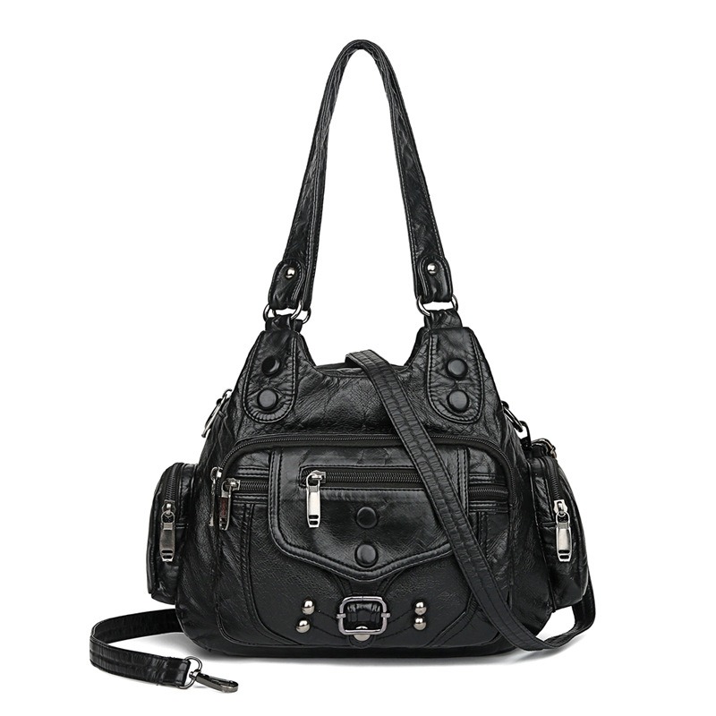 TEMU New Contrasting Bag Cross-border Rivet Washed Women's Bag Single-shoulder Cross-body Soft Large Capacity