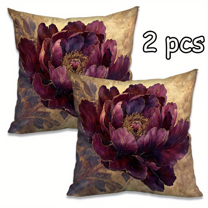 TEMU 2pcs 2d Single-sided Printed Wine Red Pillowcase, Zipper Closure, Machine Washable, Universal For Sofa, Bed, And Outdoor Use, Suitable For Home