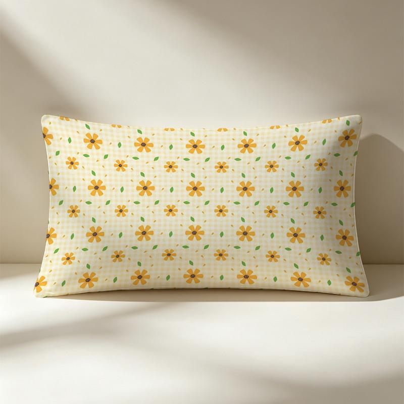 TEMU 1-pack Yellow Daisy Pattern Lumbar Pillow Cover, 12x20 Inches, Fresh Plaid Print Decorative Rectangular Pillowcase, Country Style Lumbar Cushion