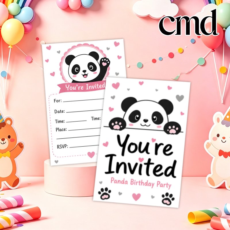 TEMU [2d Flat]20 Party Invitations (no Envelopes),20pcs Panda Pattern Birthday Invitation Blank Fillable Invite Cards For Birthday Party Celebration