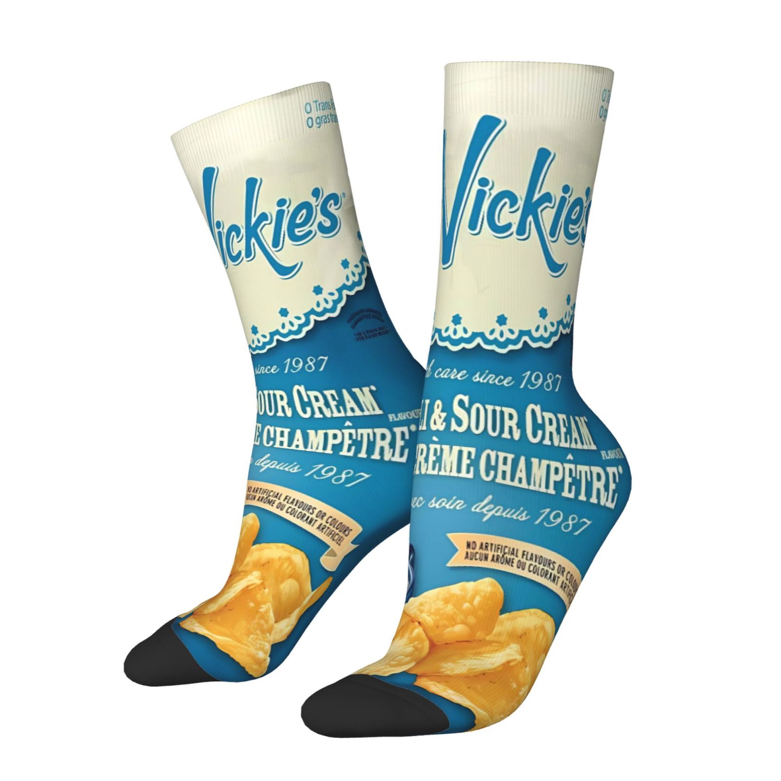 TEMU A Pair Of Unisex Outdoor Socks Featuring A Creative Halloween Cheese And Potato Chip Print, Machine Washable, Suitable For Outdoor Sports