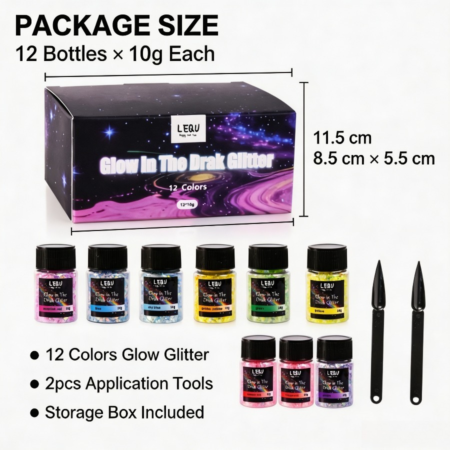 TEMU 12 Colors Glow In The Dark Chunky Glitter Kit, 10g Per Bottle, Luminous Sparkle Sequins For Resin, Candle, Slime Diy Craft Decoration