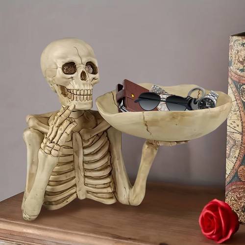 gothic tray with bowl halloween decor spooky themed centerpiece for parties altars dark aesthetic rooms unique skeleton ornament photo prop indoor outdoor use