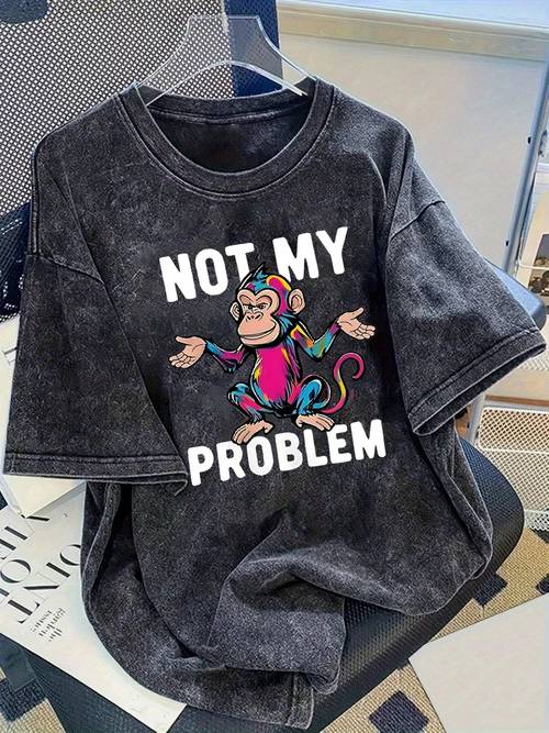 womens trendy printed washed t shirt 180g thick retro street style round neck short sleeves machine washable casual spring and summer wear unique loose fit womens t shirt