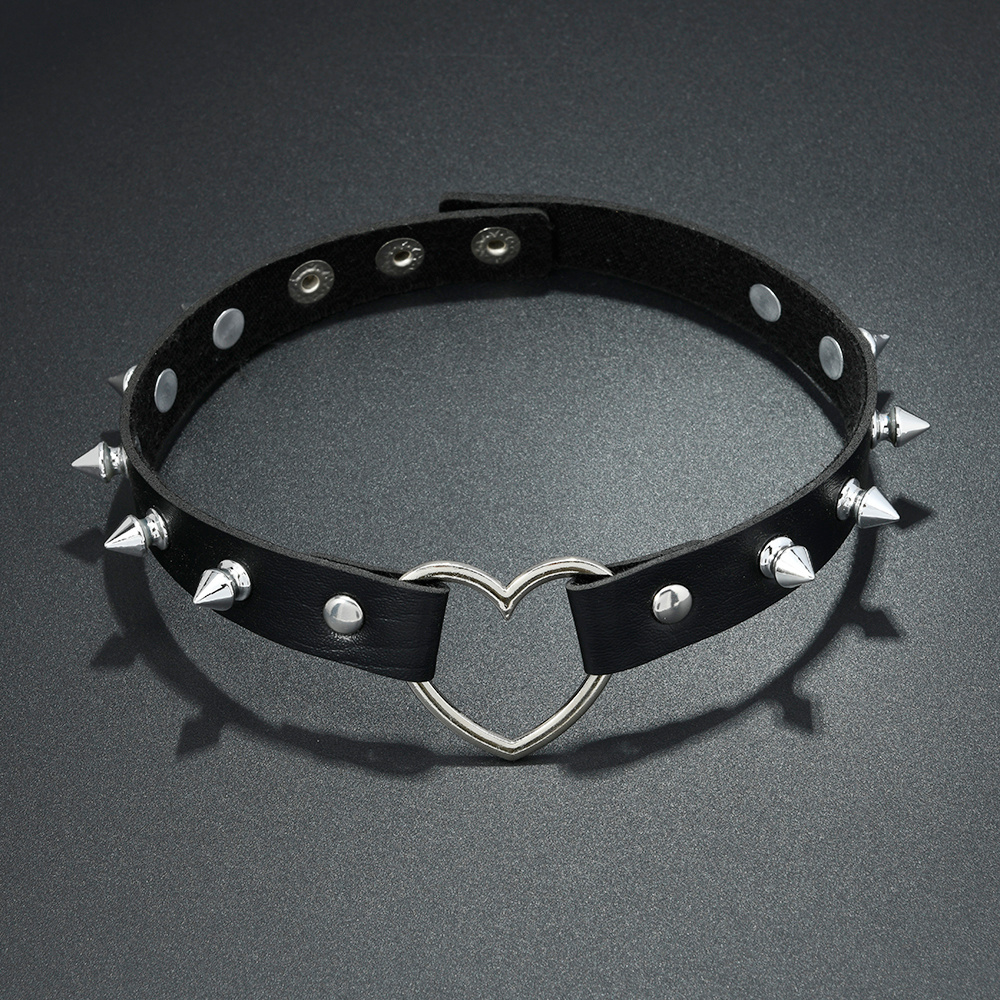 TEMU 1 Black Pu Studded Choker Necklace With A Heart-shaped Clasp Design, Men's Sweet Style Accessory, Party Outfit Accessory