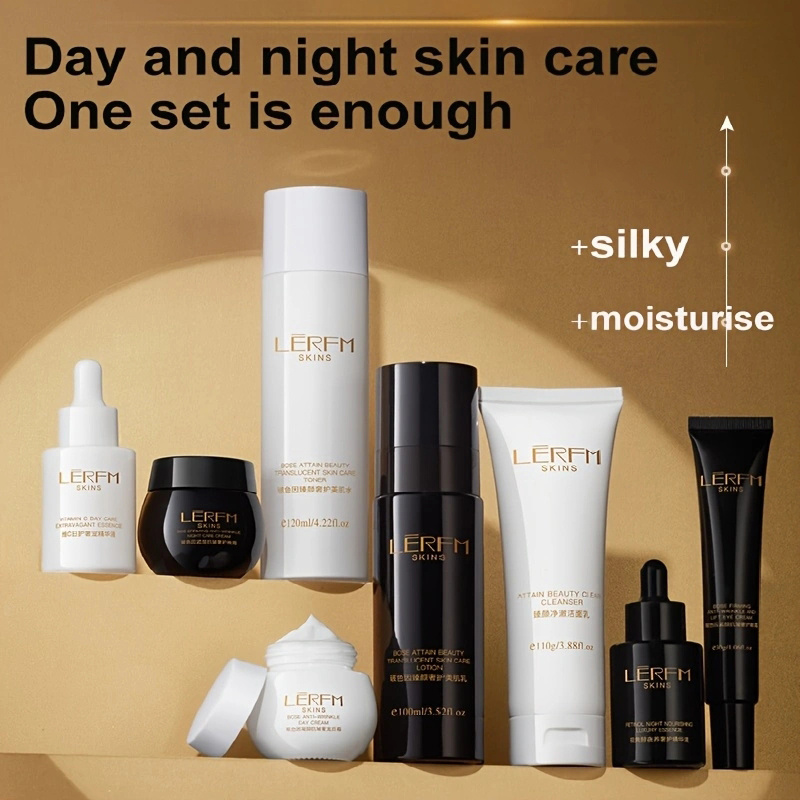 8pcs Ensemble de soins de luxe en collagène lumineux beige - Nourrit en profondeur et lisse le beige lumineux - Contient le Pro-Xylane, la vitamine C - Contient un nettoyant, un toner, un sérum, une crème pour les yeux, une crème de jour, une crème de nuit - Boîte cadeau haut de gamme, convient comme cadeau de vacances, spray ignifuge pour hommes, lotion pour femmes, lotion corporelle, crème pour hommes