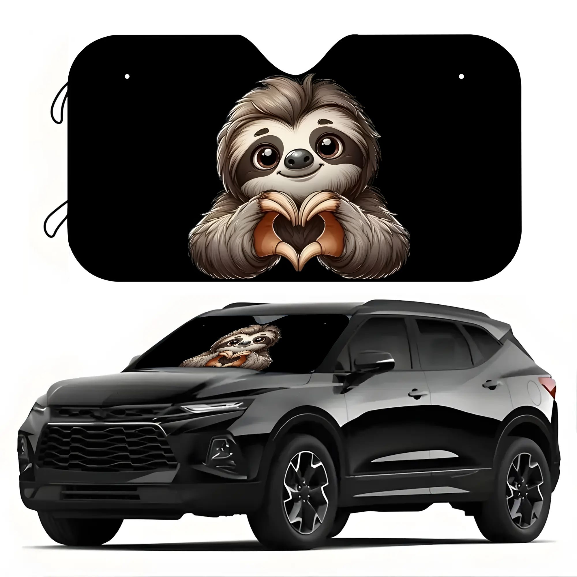 TEMU 1pc Heart Hand Sloth Cute Pattern Sunshade Universal Uv Scratch Resistant Windshield Protector With Cooling Effect