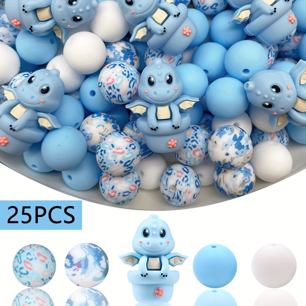 TEMU 25 Cute Blue Dragon-shaped Silicone Beads- Perfect For Diy Crafts, Jewelry Making, Beading Pens, Phone Charms, And Bag Accessories- Cute Animal