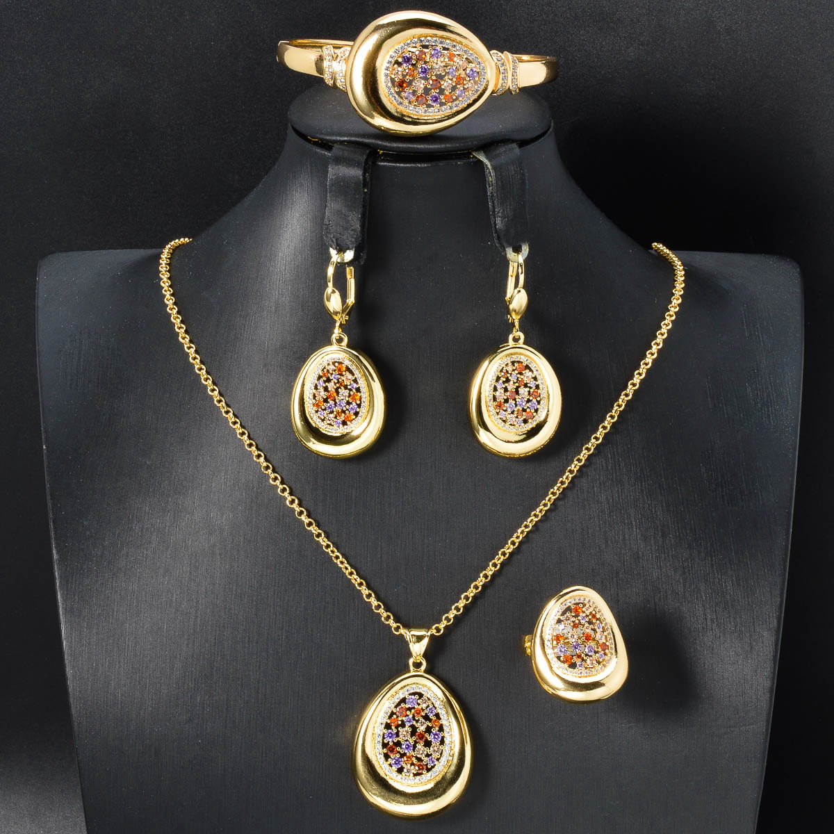 Colorful Bling Zirconia Jewelry Set Middle Eastern Bohemian Style