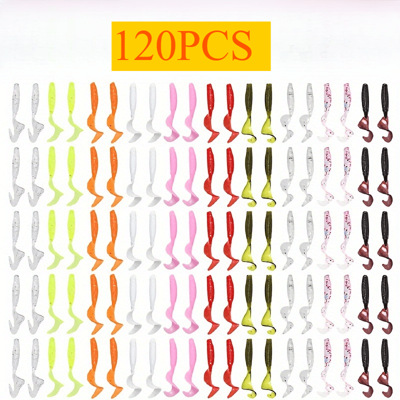TEMU 120-pack Spiral Tail Soft Micro Lures Set | Includes Micro Tails, Jig Heads & Crankbaits For Fishing