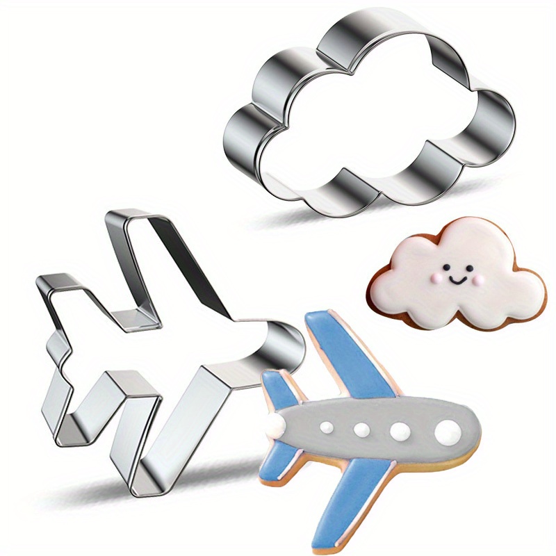 Image of 2 Airplane -shaped Cookie Cutters, Perfect For Decorating Cakes For Air Travel, Made Of High-quality Stainless Steel, Suitable For Beginner Bakers To Create Cake Decorations,