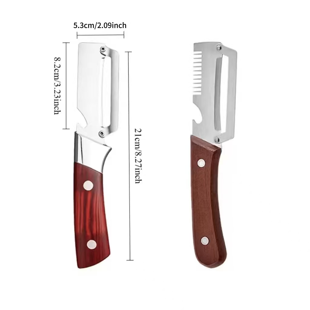 2pcs Set Of Multifunctional Stainless Steel Peelers, Wooden Handle Peeling Knife, Suitable For Sugarcane, Pineapple, Potatoes, Home Kitchen Fruit And Vegetable Peeling