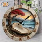12 inch beach sunset serenity wall clock silent non ticking movement nature inspired coastal art with seashell fiberboard round clock for living room bedroom office decor perfect gift aa battery not included beach decor bedroom decoration textured finish