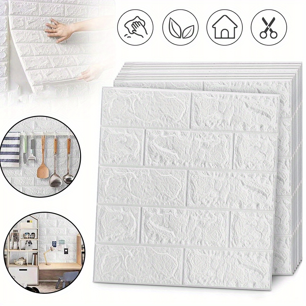 Image of 10pcs Brick Wallpaper, Diy Self Adhesive Wall Tiles, Home Decoration, Suitable For Kitchen, Bathroom, Living Room