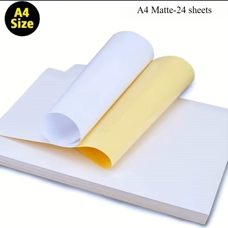 Image of 24 Sheets A4 Inksaver Paper - Inkjet & Laser Printable Sticker Paper With Paper, Office & Home Use, Matte Full Sheet Self-adhesive Label Paper