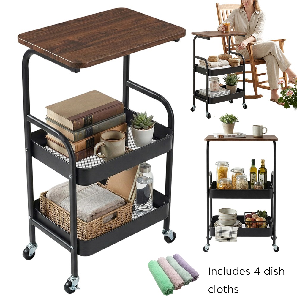 Three-level Rolling Shelf Units Accompanied Dishcloths, Utility Cart Featuring Wheels, And A Versatile Organizer Rack Suitable For Kitchen And Bathroom, Storage Space, Standing Shelf, Standing Shelf