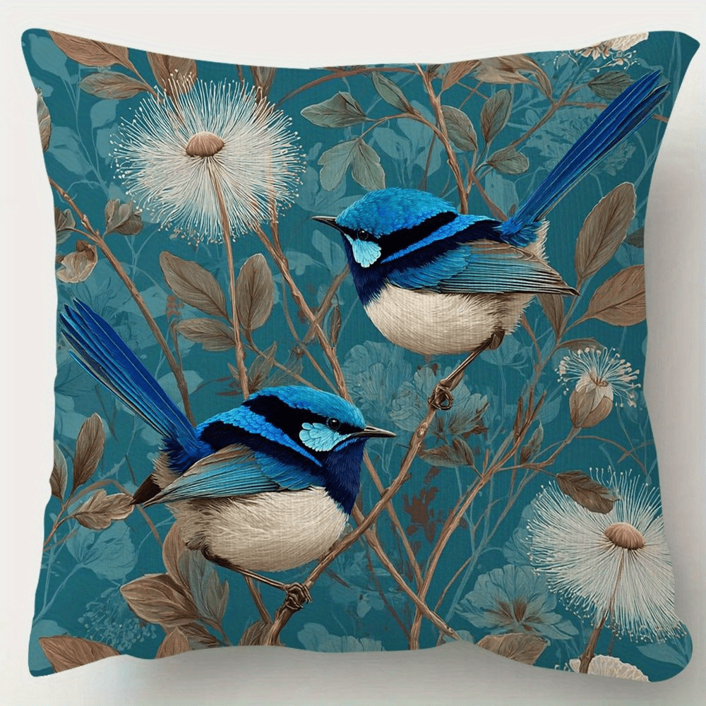 TEMU 1pc Vintage Teal Botanical Fairy Throw Pillow Cover - Single-sided Zipper Cushion Case Suitable For Sofa Bed Dorm Decor, Contemporary Botanical