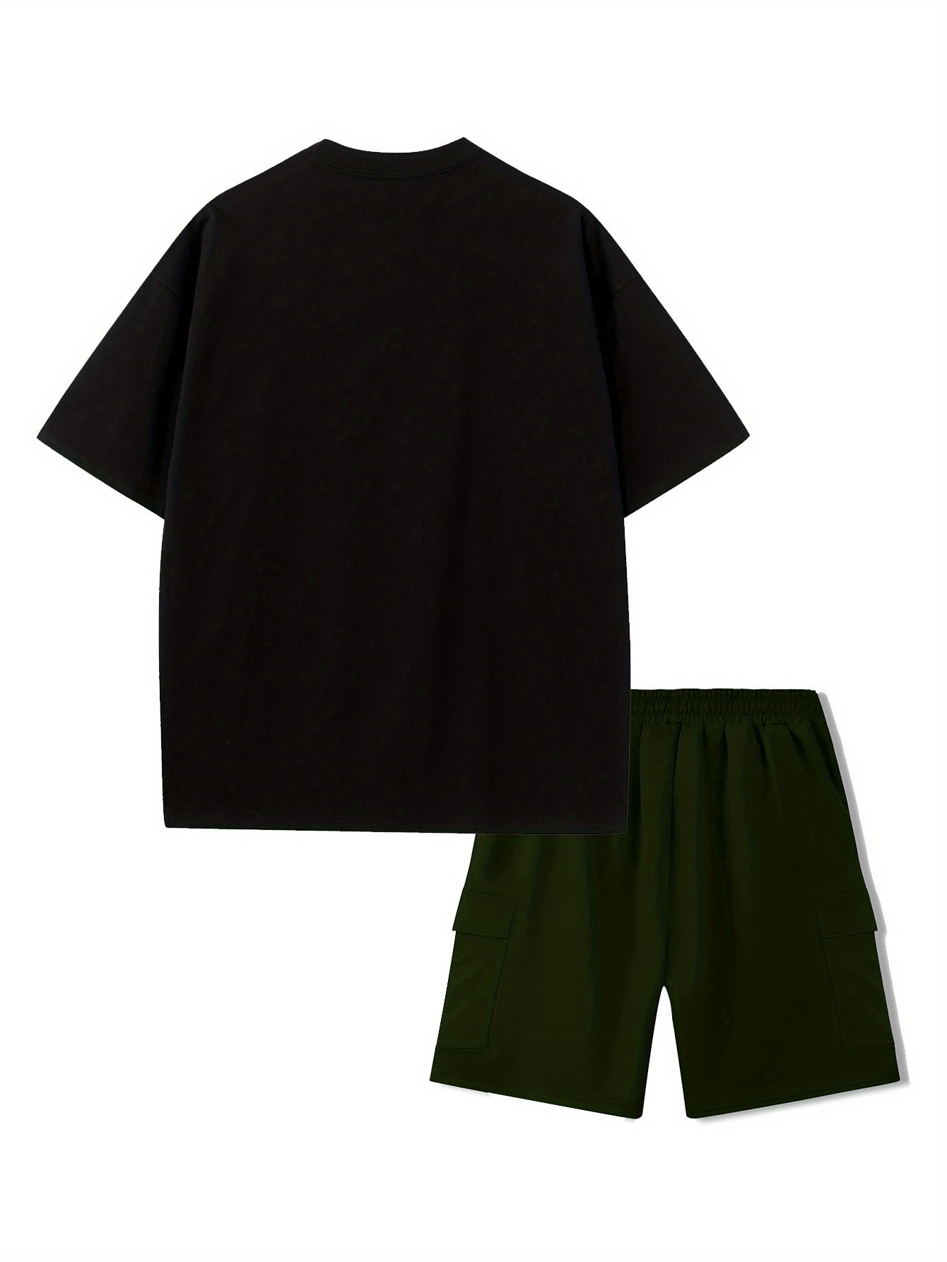 Print Men'S 2pcs Set, Round Neck Pure Cotton Short Sleeve T-shirt and Work Shorts Set, Suitable for Spring and Summer Exercises
