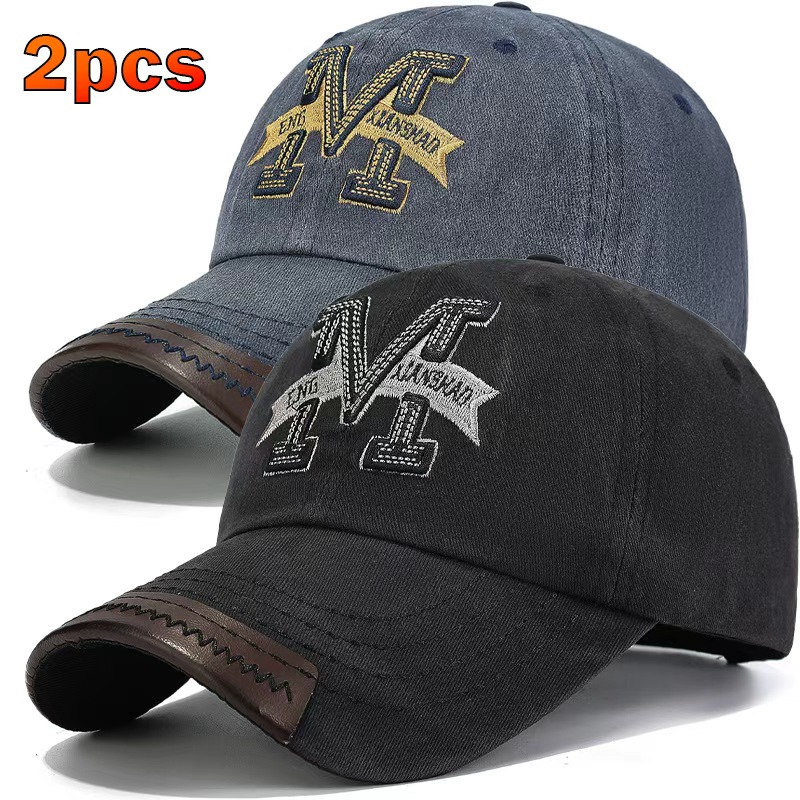 TEMU 2pcs Set. New Fashionable Baseball Hat, M Logo, Men's Outdoor Leisure Sports Duck Tongue Hat, Women's Mountaineering, A For Travel, Holiday Gift