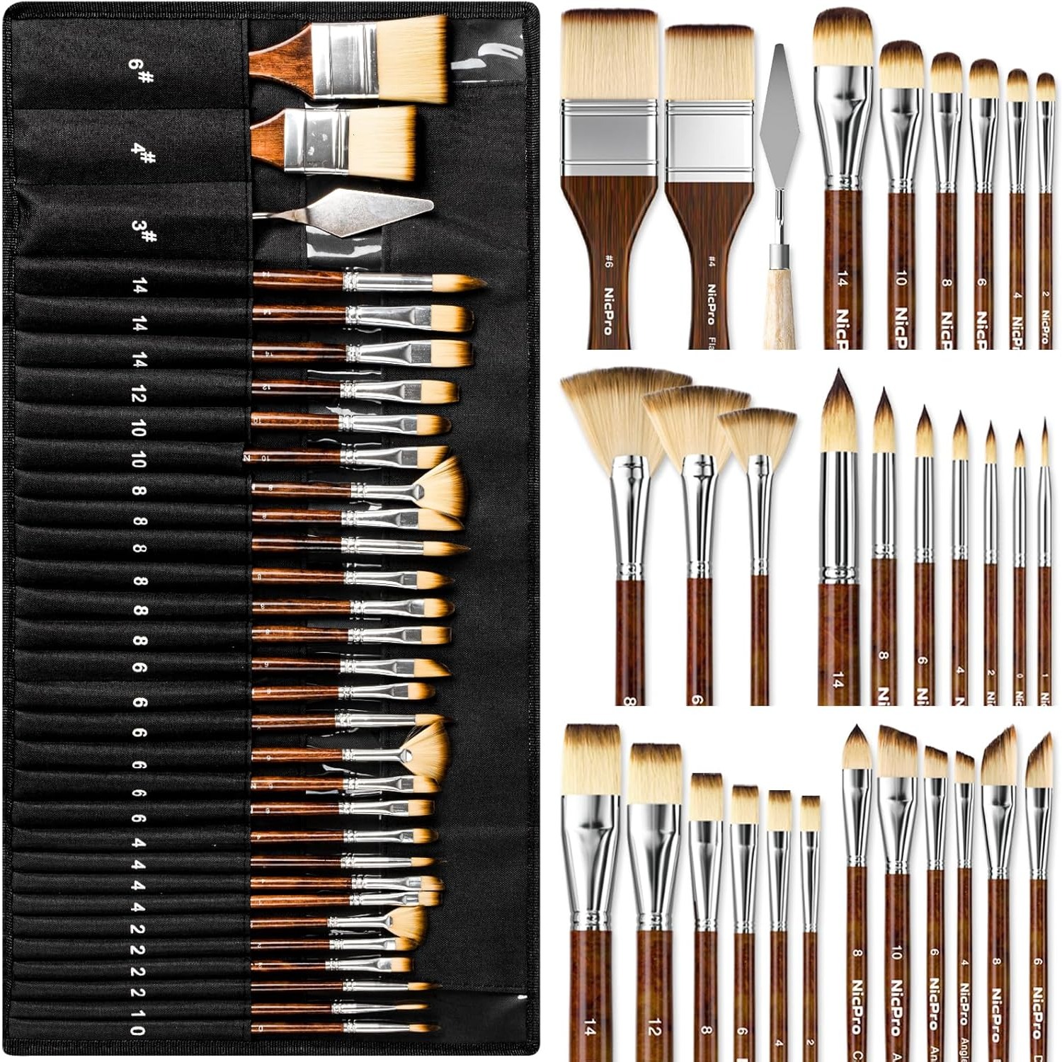 Image of 29 Professional Paint Brush Set With Cloth Roll, Multipurpose Art Painting Brushes For Acrylic Oil Watercolour Gouache Canvas Drawing, Art Supplies Gift