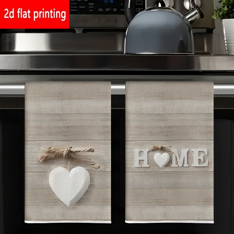 TEMU 2d Flat Printing, 2pcs, -themed Kitchen Towels, Hanging White Three-dimensional Hearts, With Jute Rope Ties, Easy Yet Full Of A Handmade Feel